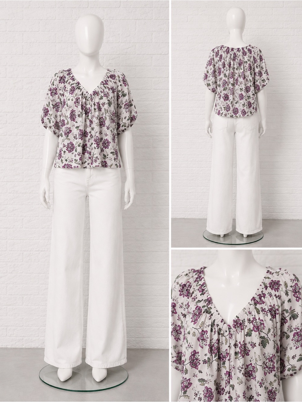 LOFT White Blouse with Purple Floral Print Extra Small